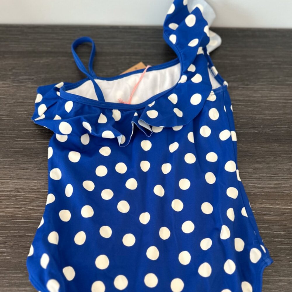 Mini Boden blue/white polka dot swimsuit 9-10 NWT